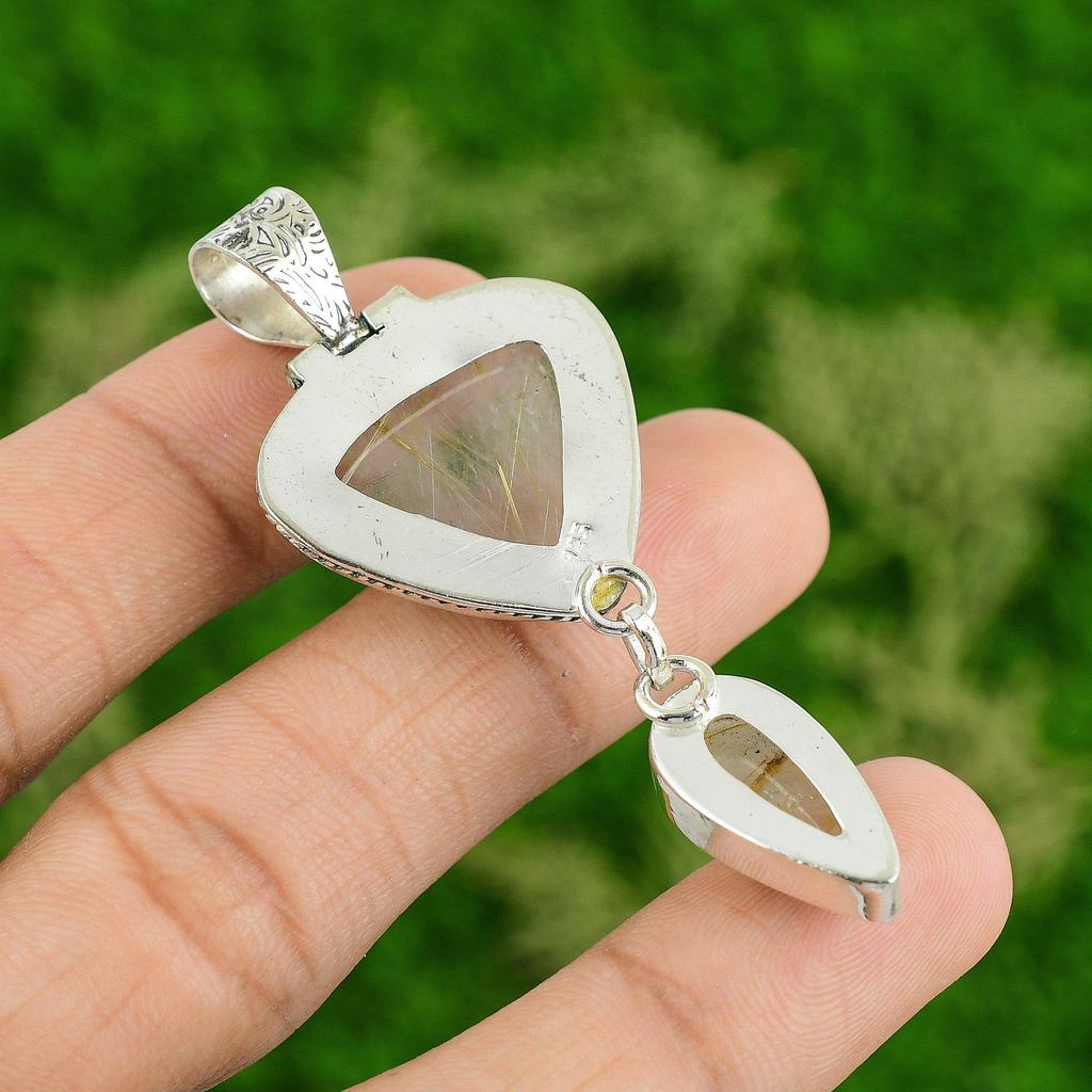 Daughters Day Sale Pear Natural Golden Rutile 925 Silver Mother Pendant Jewelry