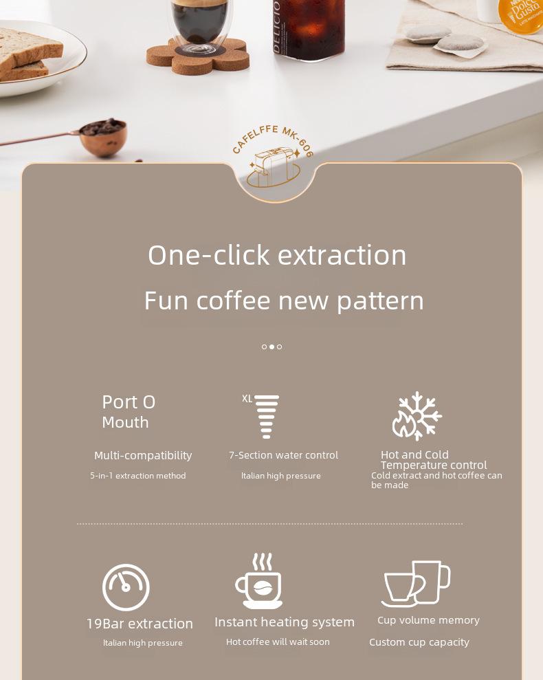 5-i-1 Helautomatisk Kapselkaffemaskin med 7 Varm-/Kaldnivåer for Espresso og Amerikansk Kaffe