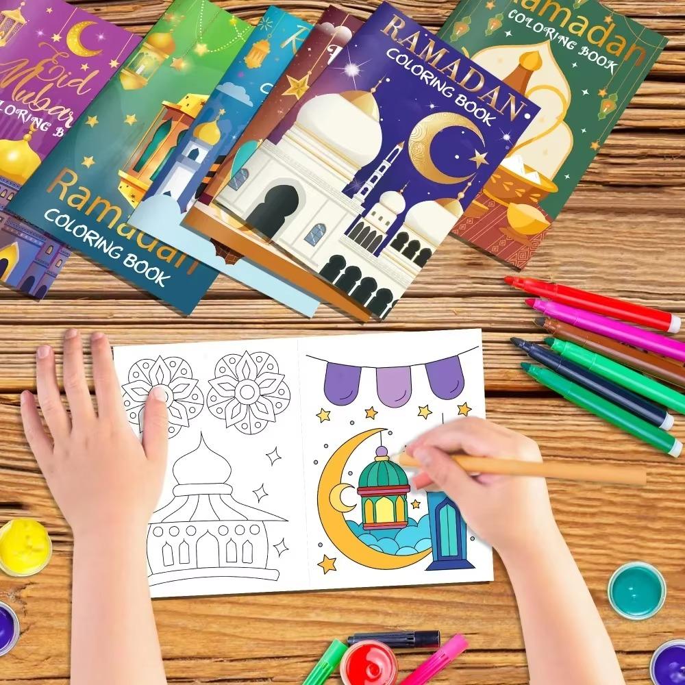 16PCS Ramadan Festival Decoration Golden House Castle Moon DIY Drawing Book Cartoon Doodle Book Children's Picture Book Gift
