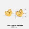 DIEYURO 316L Stainless Steel Golden Silver Double Grid Stripes Heart Earrings Lady Trend Classic Earbob Christmas Jewelry