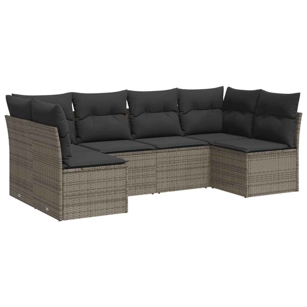 Vidaxl 6-Cz. Garden Furniture Set With Cushions, Grey, Poly Rattan