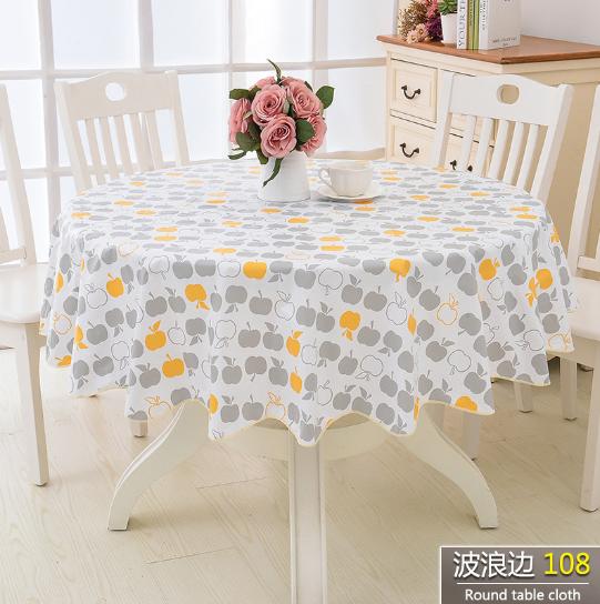 Pvc Hotel Waterproof Tablecloth Printed Oil Resistant Large Circular Table Cloth Hotel Plastic Round Table Cover With Lace Hem
