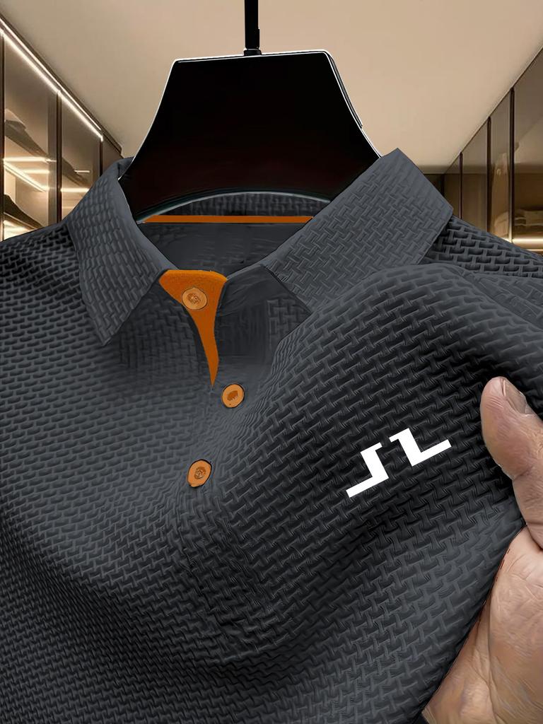 Men's Geometric Pattern Outdoor Golf Casual Polo Shirt with Short Sleeves, Color Block - Men's Business Casual Polo Shirts for Spring and Summer