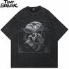 Hip Hop Streetwear Retro Washed Black TShirt Men Cracked Face Skull Graphic T Shirt Cotton Tshirt Harajuku Tops Tee Unisex