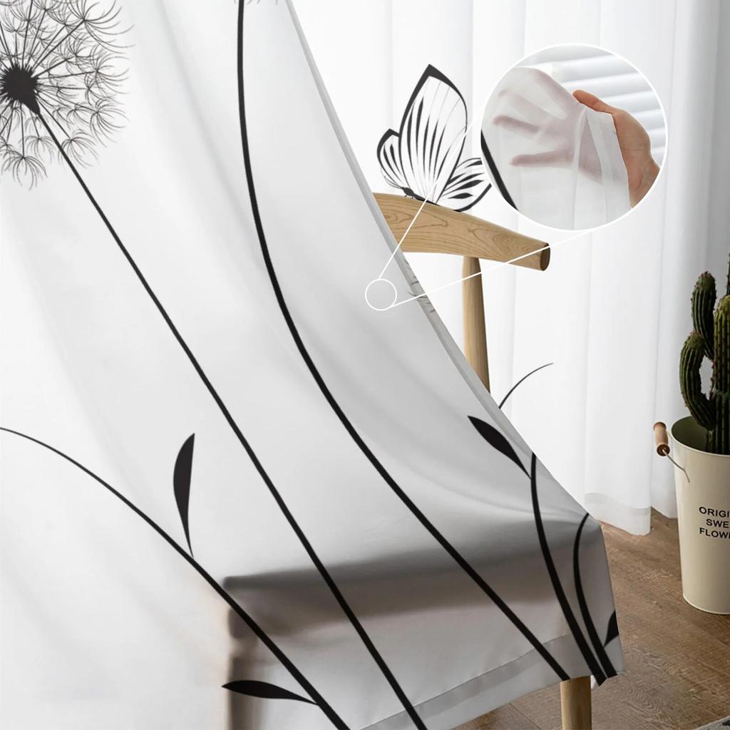 Dandelion Pattern Modern Tulle Curtains for Living Room Bedroom Home Kitchen Window Sheer Curtains