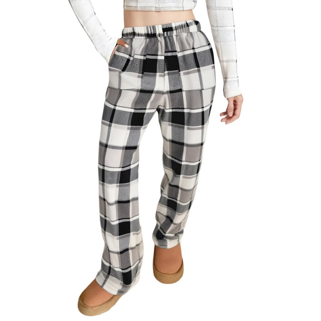 Women Pajama Pants Plush Sleep Pants Soft Elastic Waist Pajama Bottoms Patterned Pants With 2 Pockets