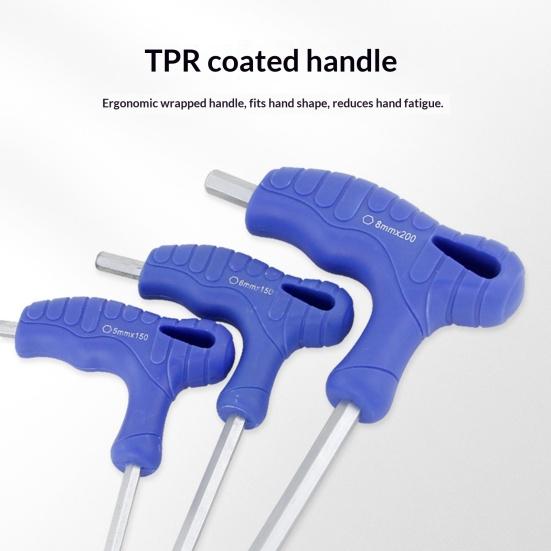 Small Space Operation Tool T-Handle Hex Wrench, Professional Ergonomic Grip Metric Extended Shaft Industrial Equipment Maintenance Wrench for