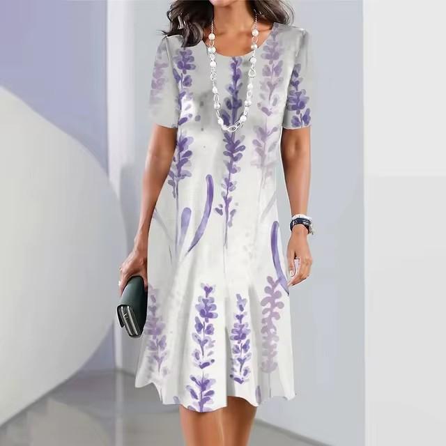 Elegant Women Short Sleeve Fashion 3d Print Midi Dress Plus Size Beach Clothing