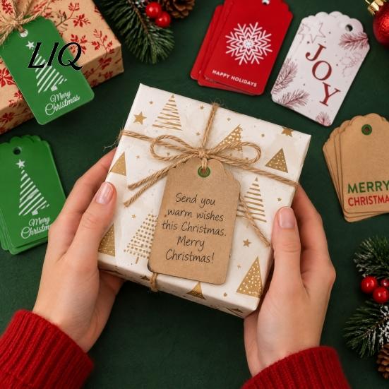 DIY Gift Tags for Christmas 48 Pcs Merry Paper with Rope, Vintage Seasonal Festive Goodie Bags Hanging Labels Wrapping, Crafts, Holiday Party