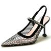 2025 Hollowed-Out Rhinestone High Heels Female Pointy Transparent After Empty Bun Sandals Thin Heel Shoes Female