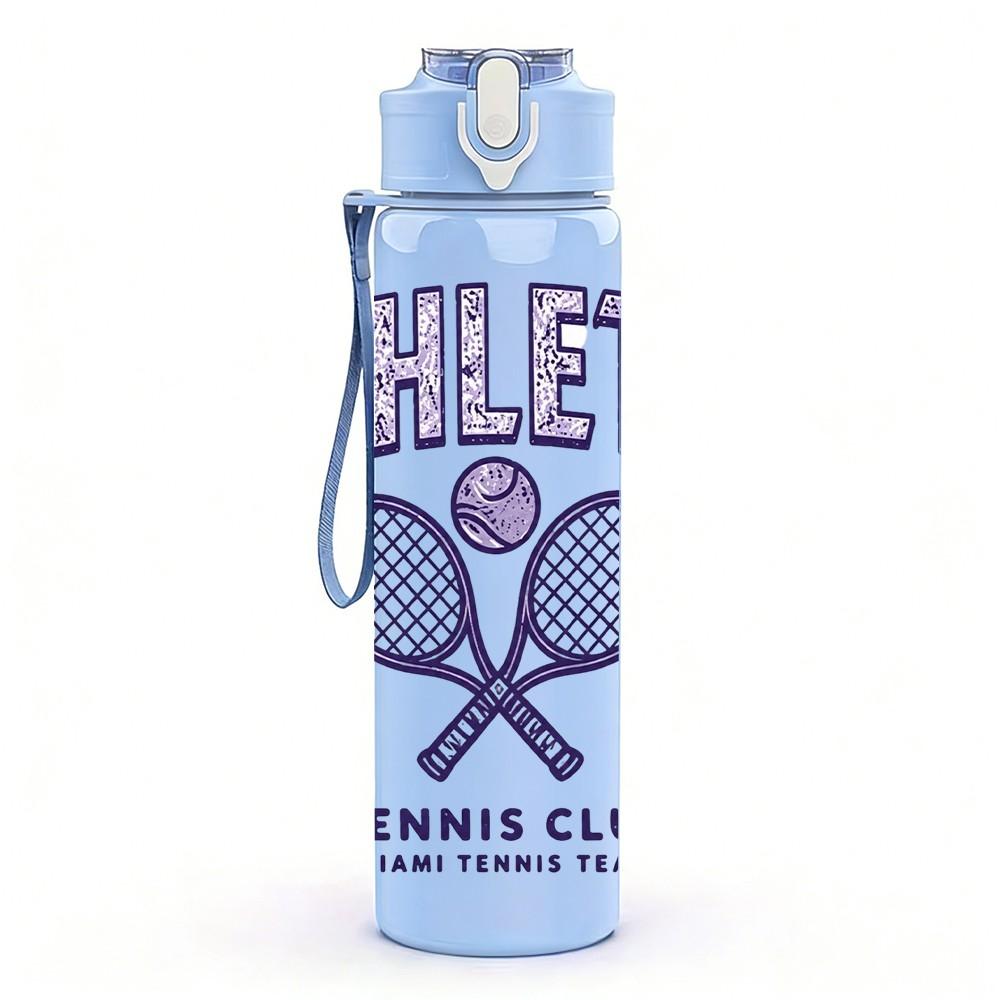 1PC Athletic Tennis Club Badge 750ml Color Plastic Sports Water Bottle Leakproof Flip Straw Lid Suitable for Sports Office Home Use