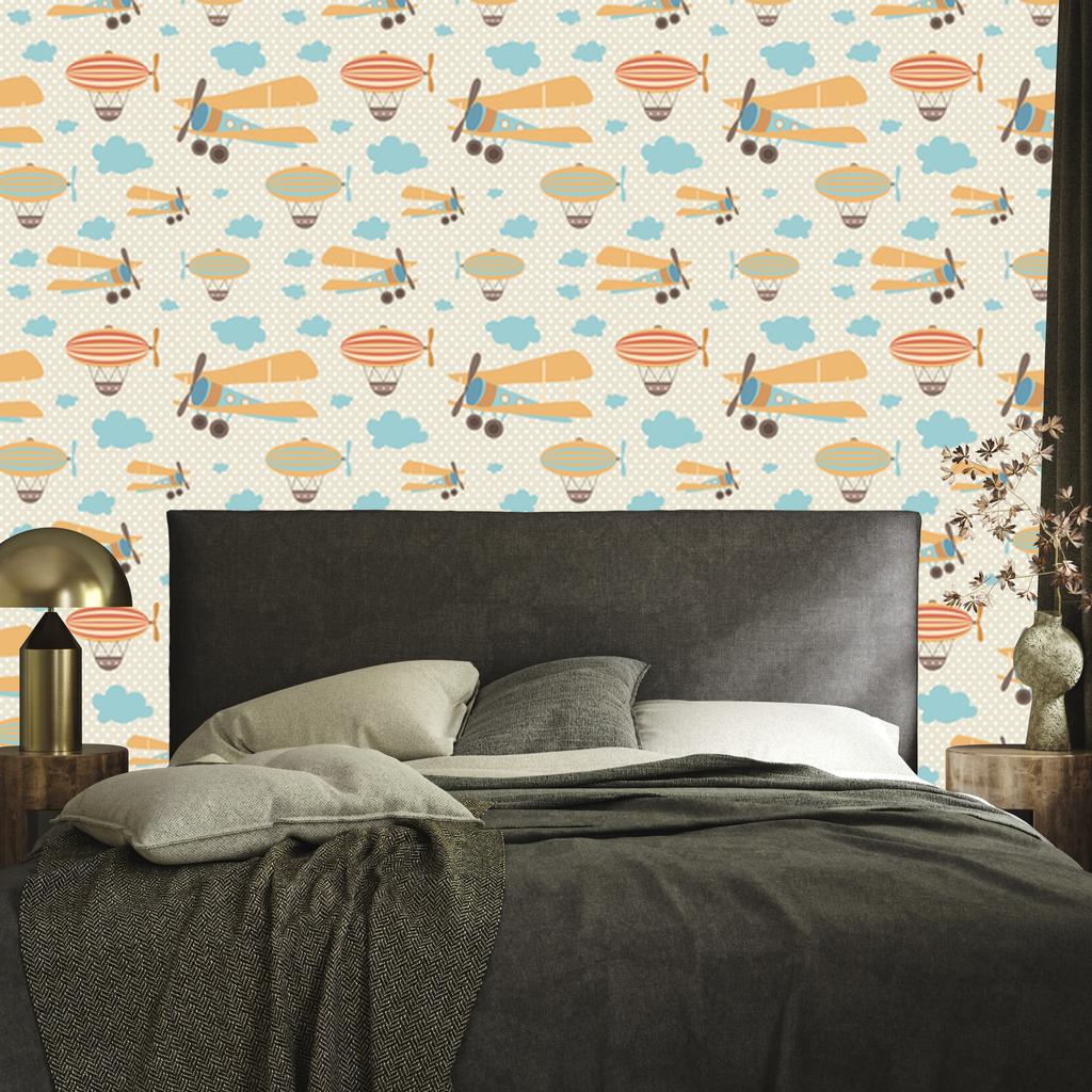 Colorful Airplanes and Clouds Wallpaper for Living Room and Bedroom 50x1000