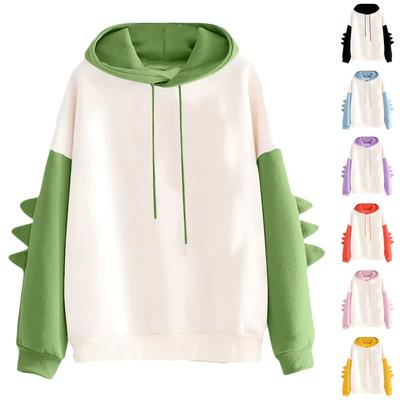 Spring Autumn Men's and Women's Casual Hoodie Cartoon Dinosaur Color Block Pullover Tops Loose Long Sleeve Sweatshirt Holiday Gift