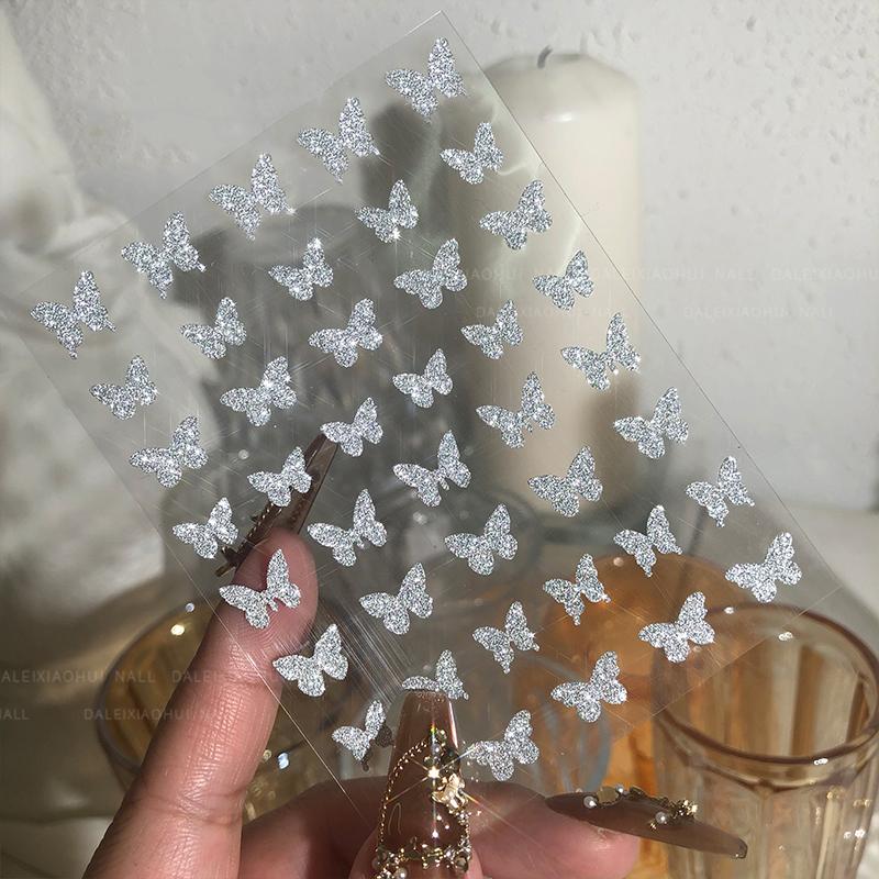 1PCS Black White Butterfly Laser Nail Stickers Nail Art Decoration Abstract Lines Bronzing Flowers Stickers For Nails