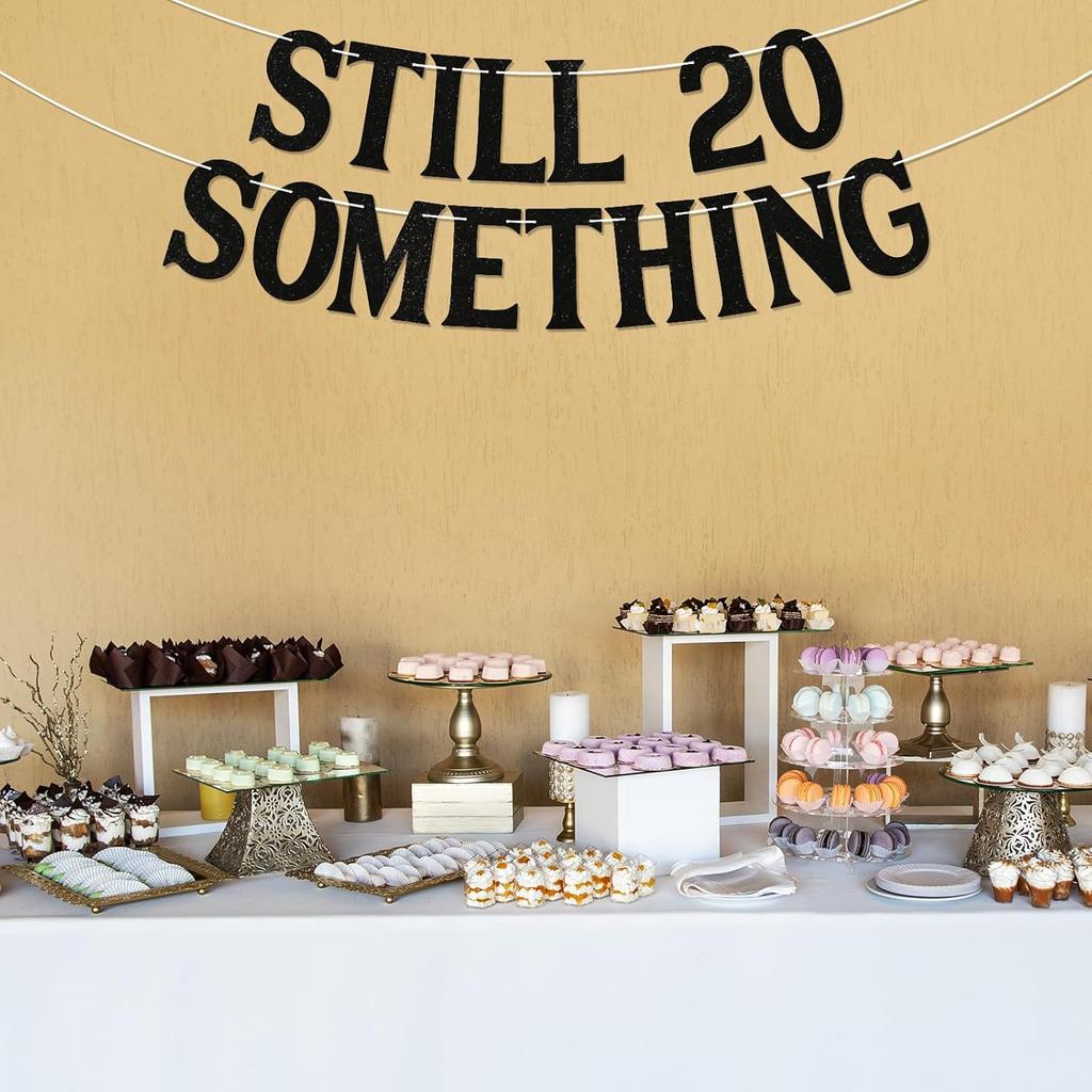 Still 20 Something Banner - Not 30 Yet Banner, Happy Golden Birthday Party Decor, Funny 21st 22th 23th 24th 25th 26th 27th 28th 29th Birthday Party