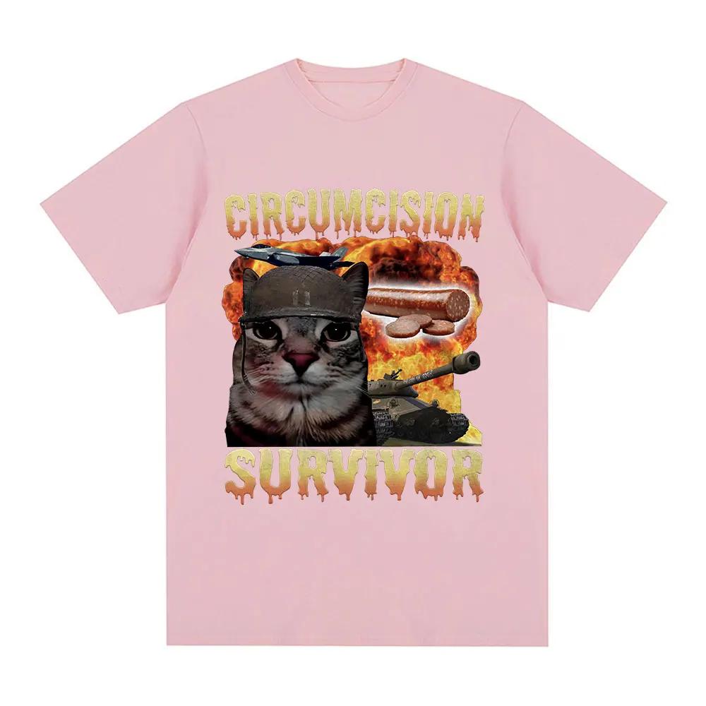 Circumcision Survivor Funny Cat Meme T Shirts Men Women Vintage T-shirt Casual  Short Sleeve  T-shirts Streetwear
