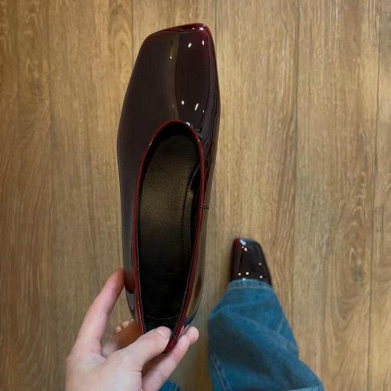 Fashion New British-Style Versatile And Lazy Single Shoes For Women, Low-Heeled Slanted Square Toe Shiny And Fashionable Grandma Shoes