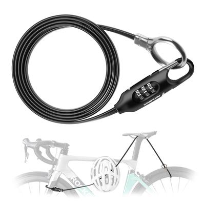 ROCKBROS Bicycle Lock Wire Lock 3-Digit Dial Combination No Key Required 150cm Earth Lock Password Change Lightweight Compact Black
