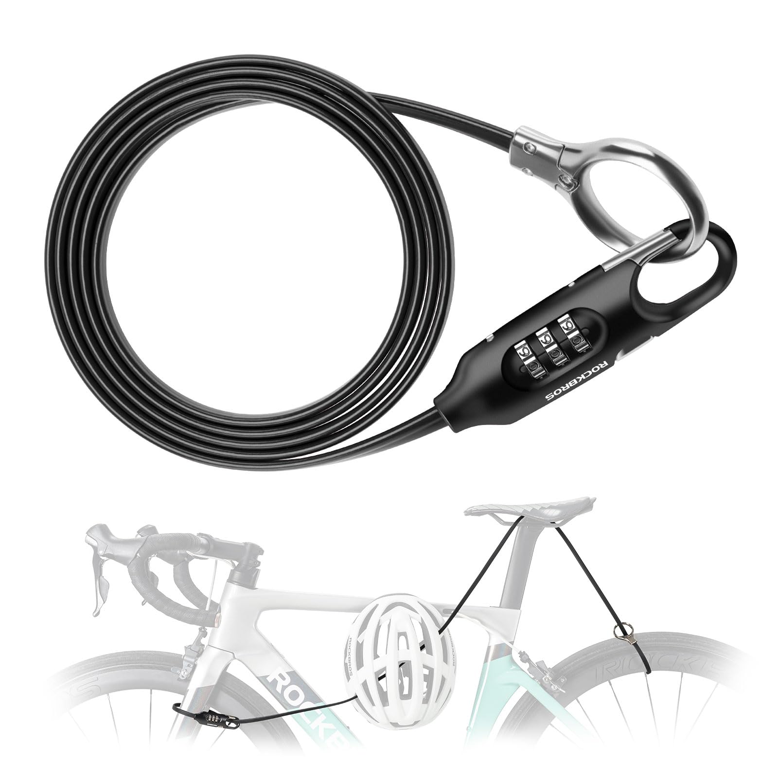 

ROCKBROS Bicycle 150cm Earth Password Compatible with Helmets and Road Electric and Commuting Lock, 3-Digit Combination, Keyless, Anti-Theft, Long, чёрный