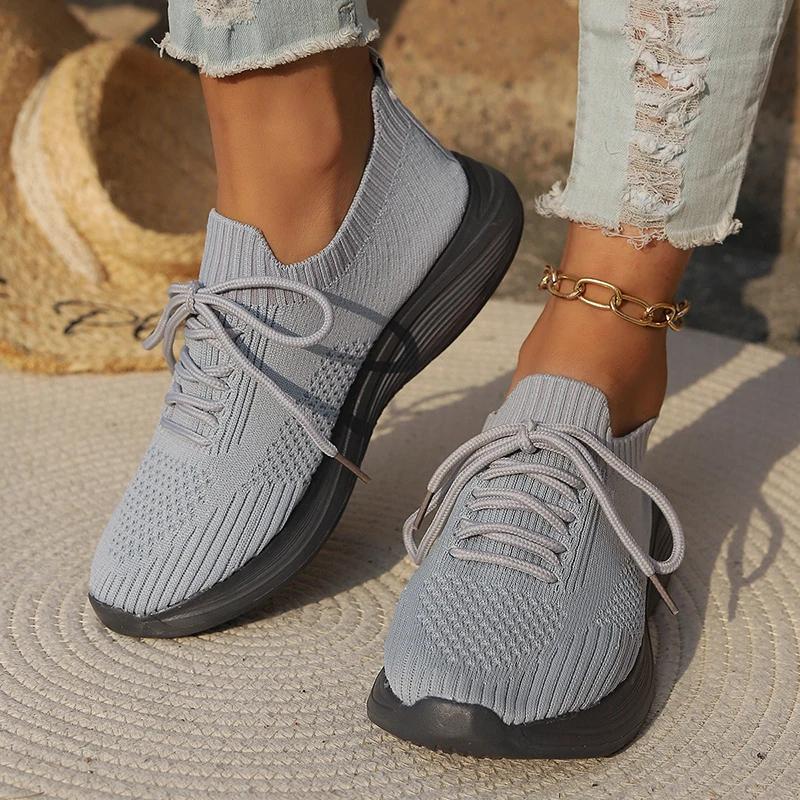 Mesh Breathable Soft Sole Sneakers Women Lightweight Non-Slip Running Walking Shoes Woman 2024 Spring Casual Lace Up Flats Shoes