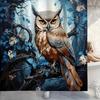 1pc Shower Curtain - Majestic Owl in a Mysterious Forest with Blue Leaves and Flowers Design Waterproof