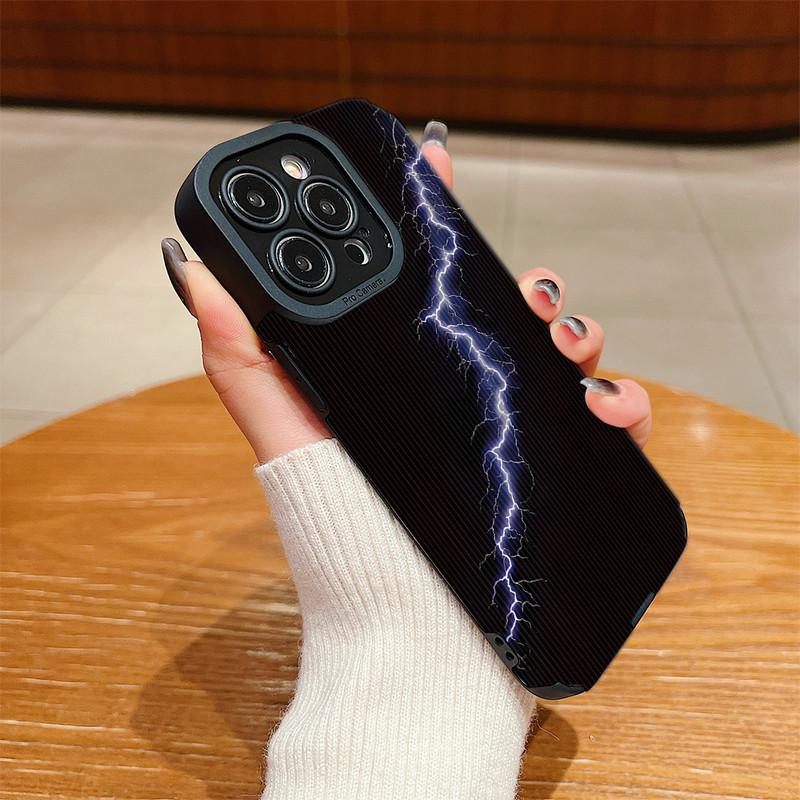 Vertical Grain Leather Shell Flashlight Blue Sea Printed Patterned Shockproof Soft Silicone Case with Camera Lens Full Protection for iPhone