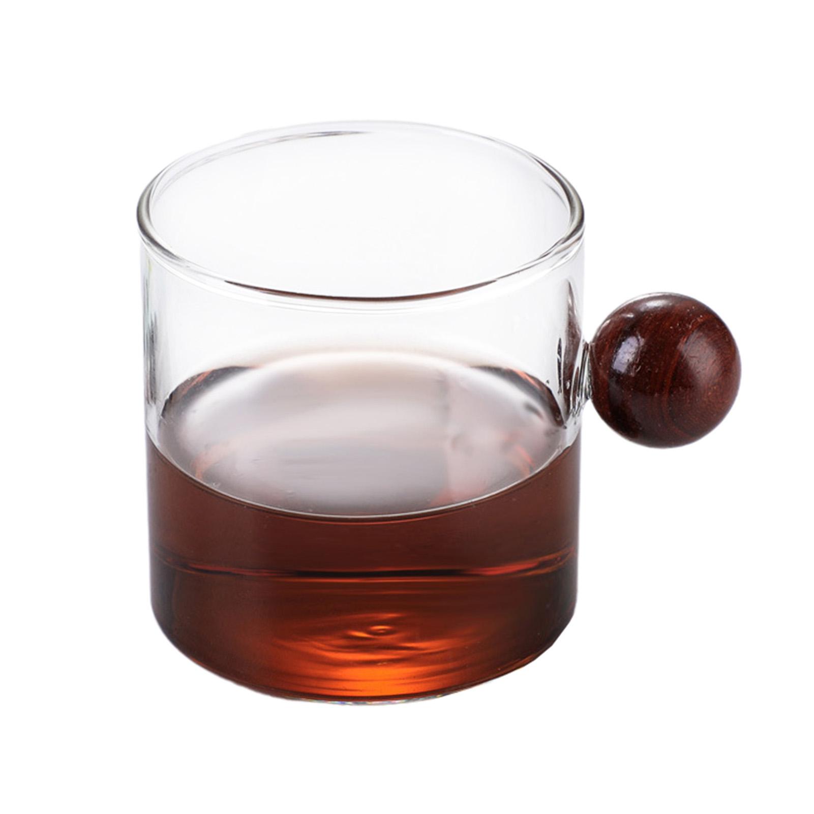 

Цветные стеклянные кофейные кружки с ручкой в виде деревянного шарика, многоцелевые чашки для эспрессо, выдувные, для питья чая дома, 120/200 мл 120ml прозрачный