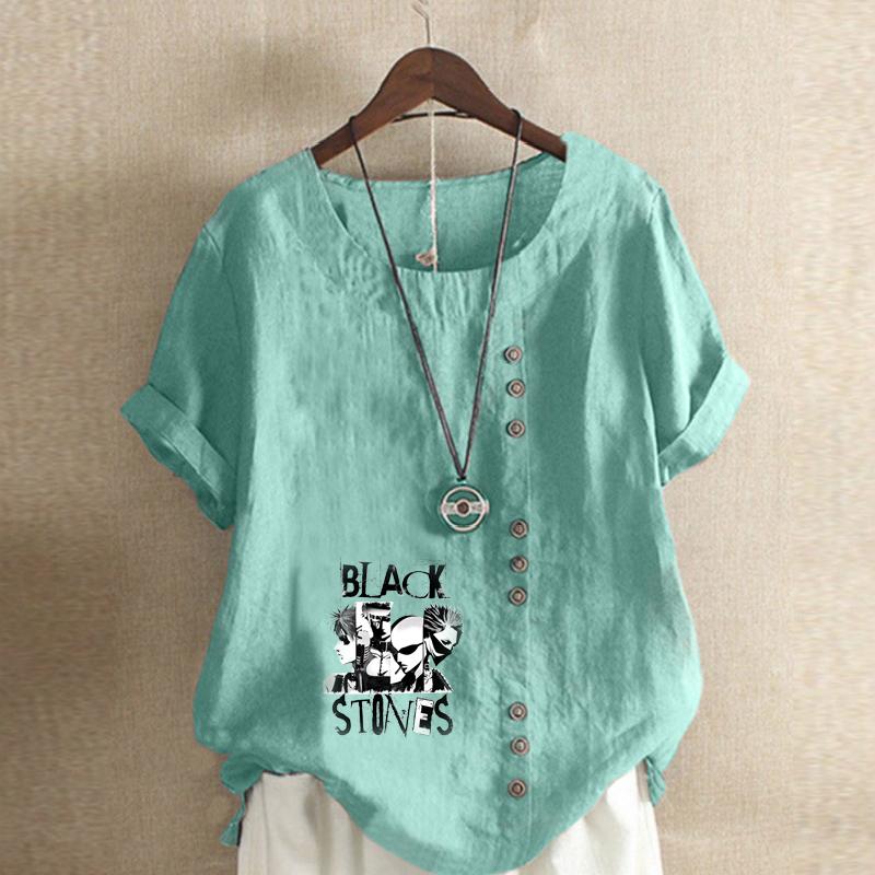 Damenmode Cool Letters Bedrucktes Rundhals Kurzarm T-Shirt Lässig Baumwolle Leinen Grafikshirt Freizeit Locker Sommer Bluse Tops