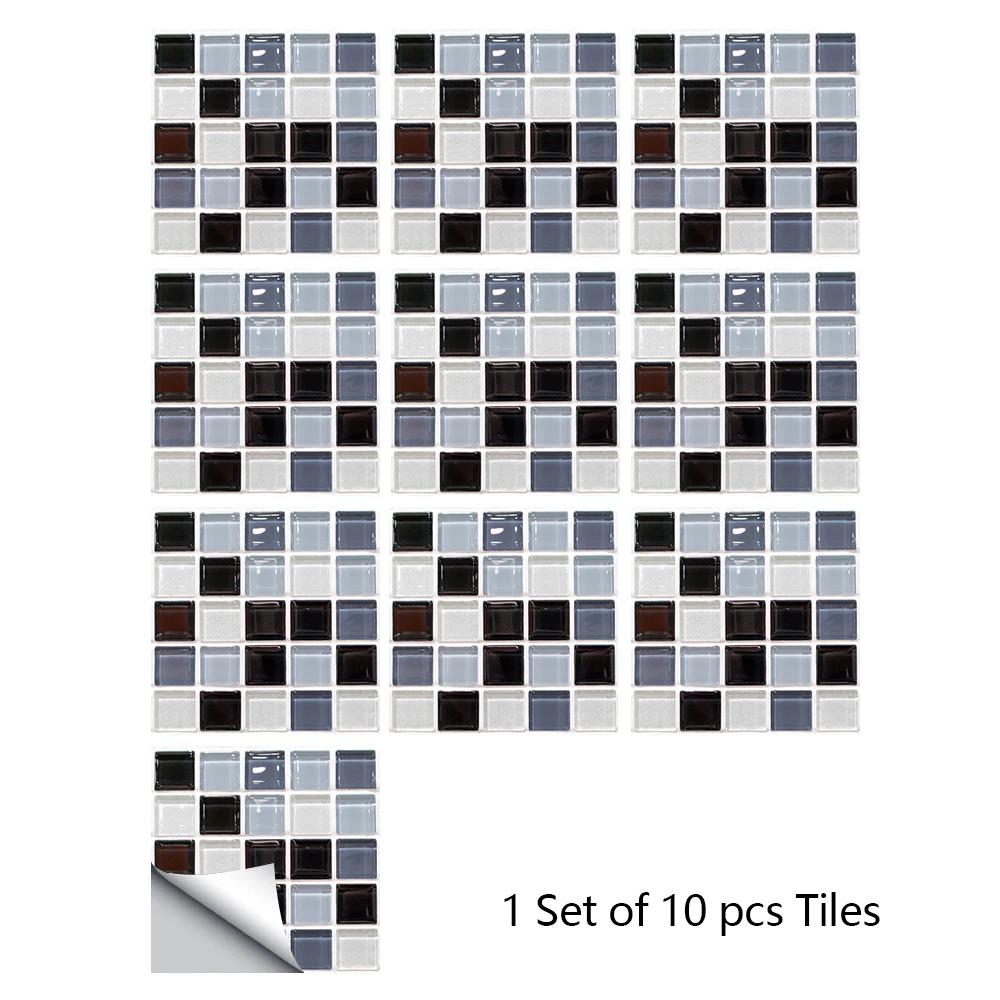 10pcs/set 10/15/20/30cm Flat Marble Mosaic Hard Tiles Wall Sticker Kitchen Bathroom Floor Diagonal Decor Wallpaper PVC Art Mural