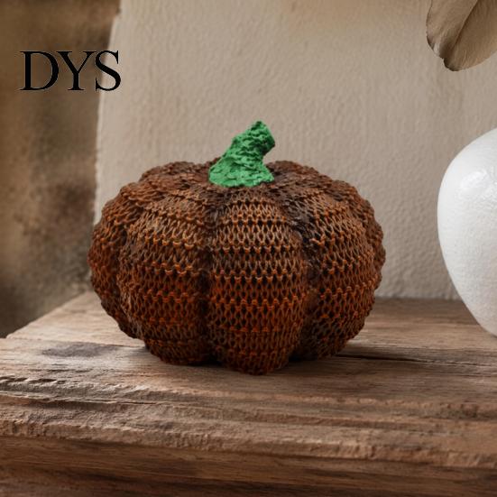 Festive Desk Display Items Handmade Resin Pumpkin Figurine Halloween Decor, Simulated Knit Tabletop Statue, Cute Table Centerpieces Mini Fall Holiday