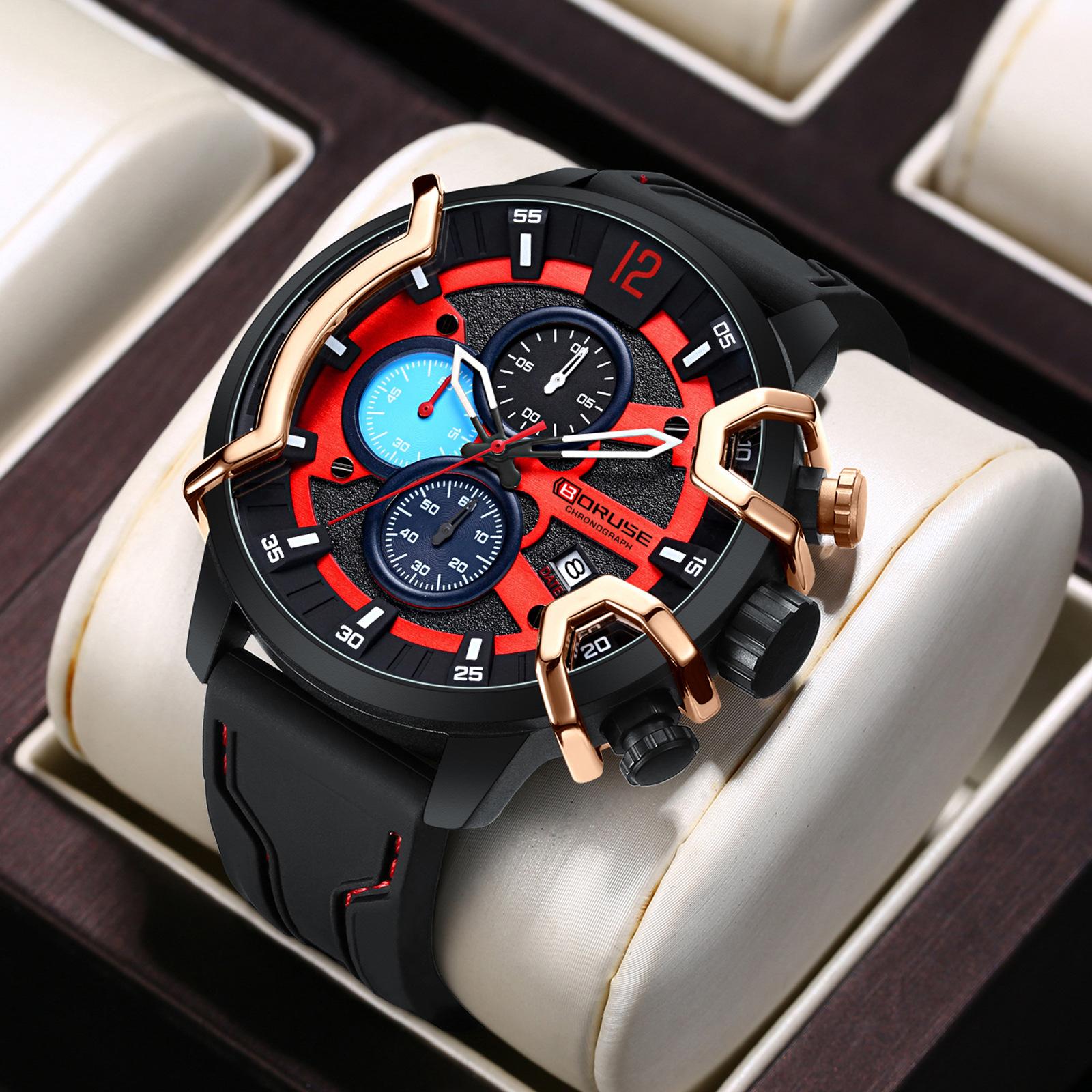 Boruse Fashion Men S Silicone Strap Watch Fashion Waterproof Luminous Calendar Quartz Watch