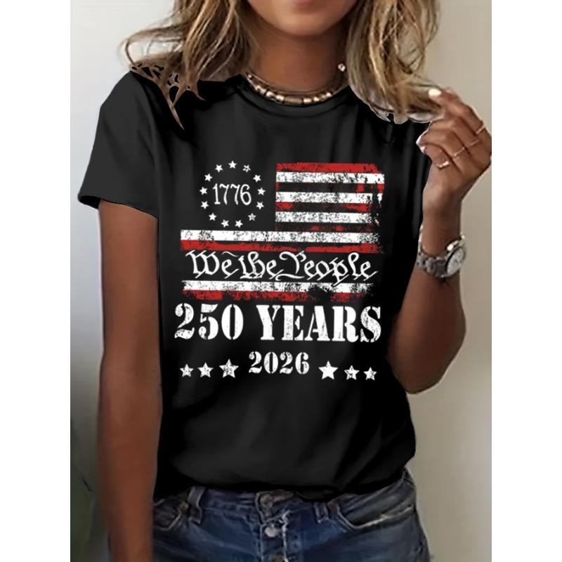 250 Years of Freedom 1776 Festival Womens Print TShirts Summer V Neck Tops Short Sleeve Casual Tees Us Flag