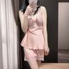 Internet Celebrities New Ice Silk Pajamas Sexy Lace Suspender Shorts Summer with Chest Pad Two-piece Set Loungewear Live Broadcast