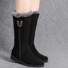 Size 43 versatile snow boots women's shoes fleece thickened medium tube Martin boots wedge heel non-slip warm side zipper cotton boots