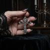 Victoria Gothic Death Skull Head Moth Cross Pendant Necklace for Women Men Halloween Witch Pagan Alternative Aesthetics Jewelry