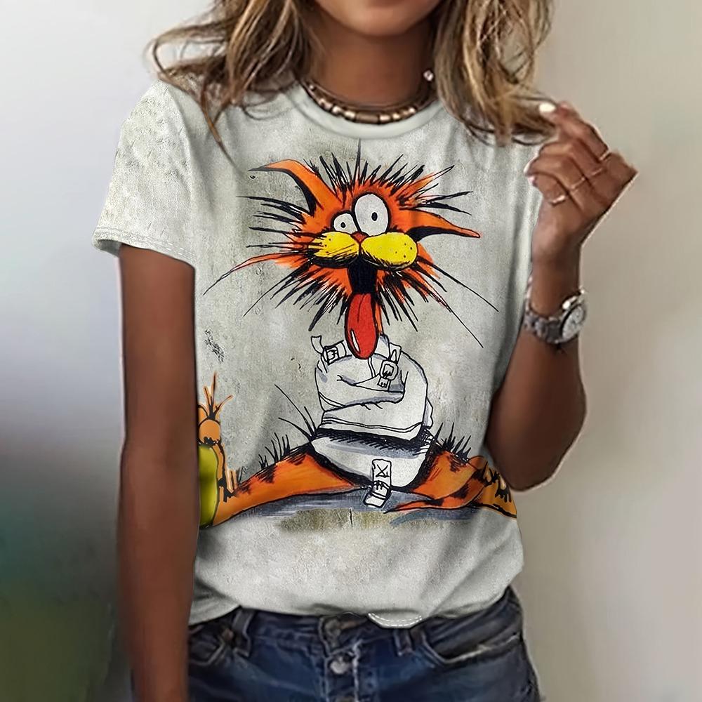 Fashion Animal Graphic Women's T-Shirt Funny Kawaii Animal Print T-Shirt Causal O-Neck Short Sleeve Tops Summer Woman Clothing