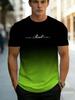 Men's "Reset" Script Print Gradient T-Shirt, Modern Black to Bright Green Color Transition, Casual Crew Neck Tee for Men