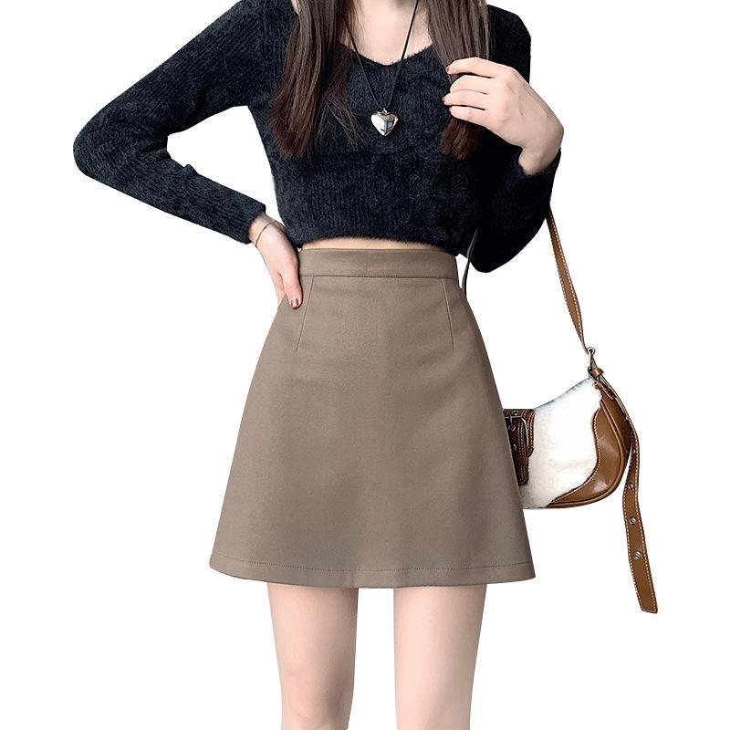 Melaleuca High-Waist Woolen A-Line Skirt: Slimming College Style for Autumn Winter 2025