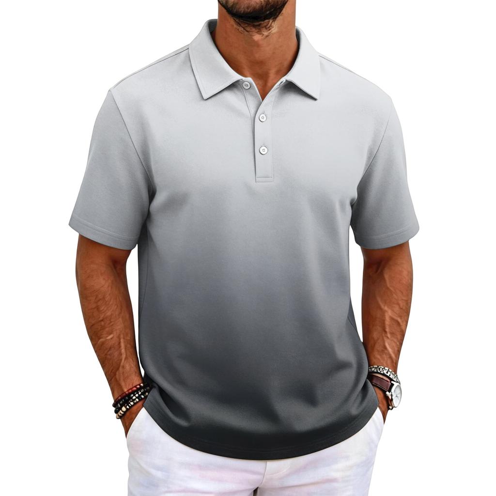Men Short Sleeve Polo Shirt Classic Fit Lightweight Breathable Fabric Business Casual Solid Basic Collar Top
