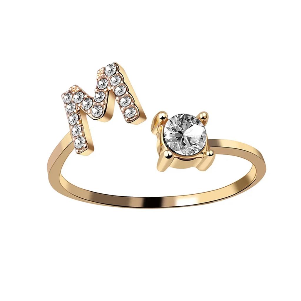 Adjustable Initials Rings Stainless Steel Simple Zircon Letter Rings for Women Wedding Band Couples Jewelry Accessories Gifts