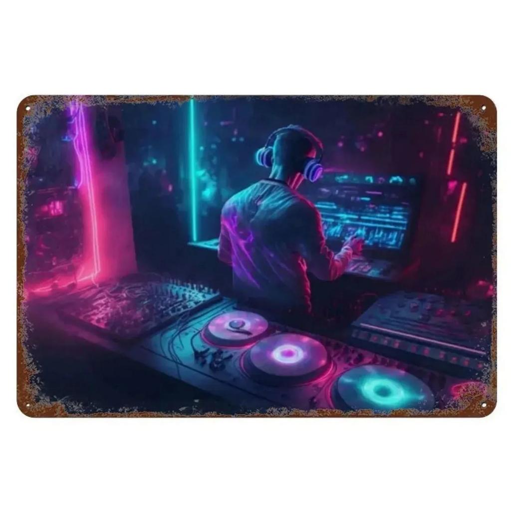 Metal Tin Signs Lighting DJ Wall Decoration Plaque Vintage Art Poster Iron Painting for Man Cave Home Cafe Game Room Club Bar