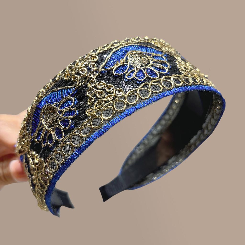 

Ethnic Style Wide Hair Clip With Nonslip Embroidery For Female Fashion синий