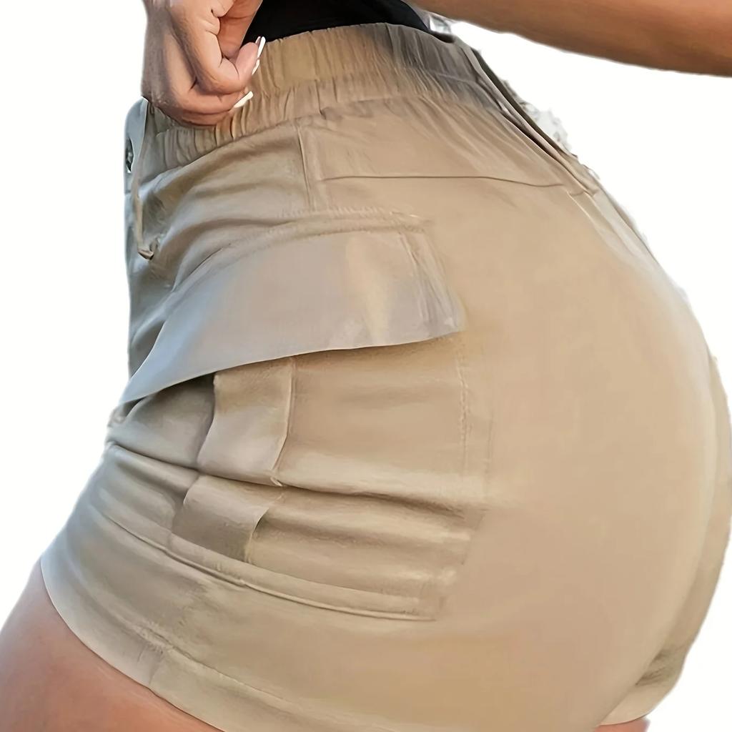 Modne Spodenki Damskie Jednokolorowe Codzienne Wygodne Codzienne Uliczny Styl Odzież Damska Wysoki Stan Guzik Kieszeń Kombinezon