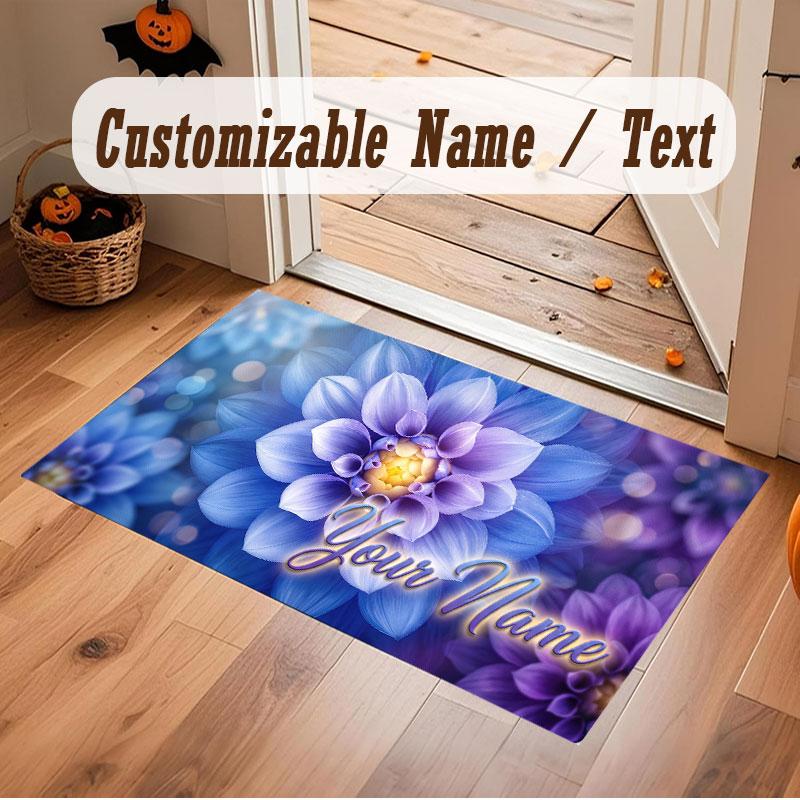 Floral Garden Theme Crystal Velvet Floor Rug Personalized Custom Name Text Warm Carpet Home Decoration