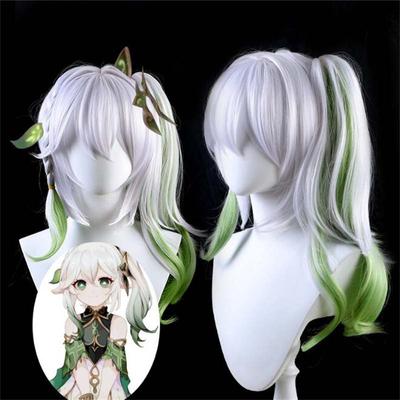 55 cm Nahida Cosplay Pruik Genshin Impact Nahida Sumeru Gemengde Kleurverlopen Clip Paardenstaart Haar Halloween Party Pruiken