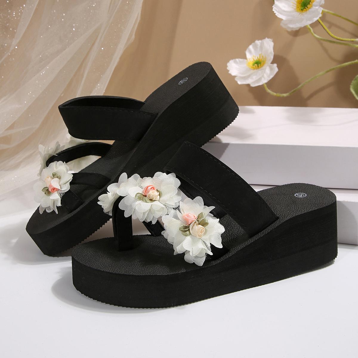 

Тапочки на толстой подошве для женщин больших размеров с цветочным уклоном и для повседневной носки на улице, пляжные сандалии 36 белый