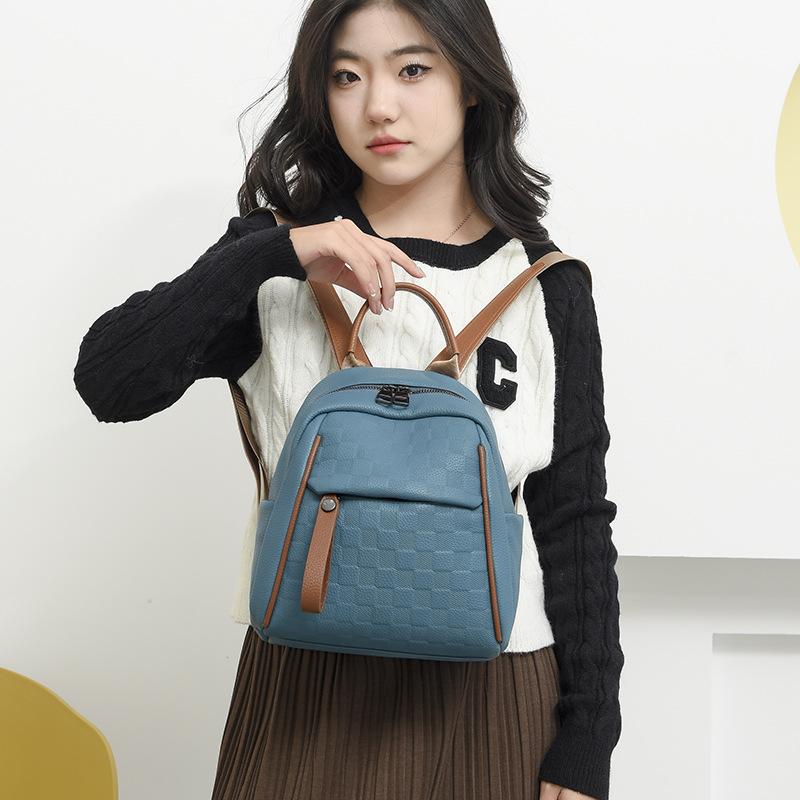 New Checked Soft Leather Women's Fashionable Backpack, High-end Travel Mini Minimalist Trendy Women's Double Shoulder Bag New Release