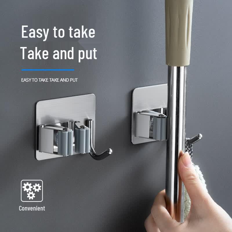 Wall-Mounted Stainless Steel Mop & Broom Holder