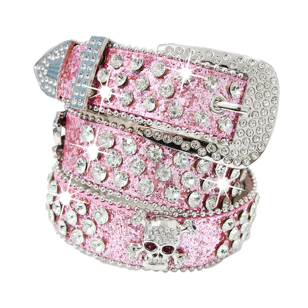 Sparkling Rhinestones Waistband Punk Design Belt Unisex Fashion Accessory PU Leather Sash Comforable