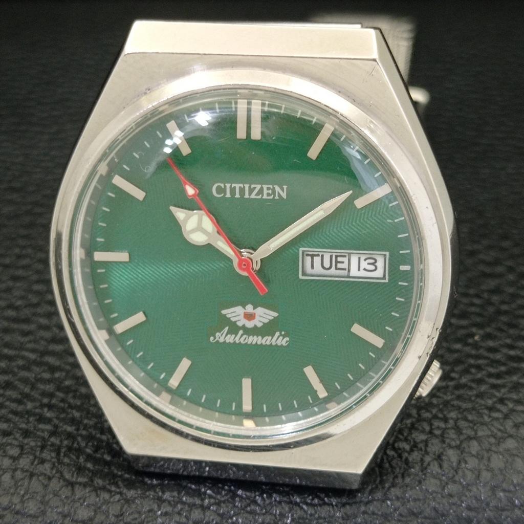 JAPAN VINTAGE CITIZEN AUTOMATIC 8200 MENS GREEN COLOR DIAL WATCH a500222-2 R151b-a500222